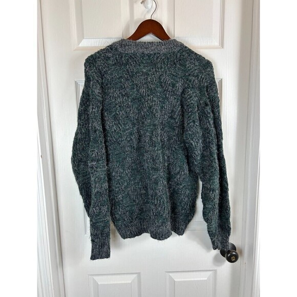 Vintage Point Zero Mens Gray Green Cardigan M Grandpa Comfort Chunky Knit R3 - Picture 5 of 12